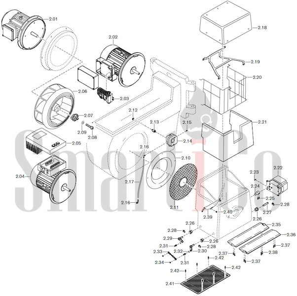 Запасные части к комбинированной горелке Weishaupt RGMS60/2-A ZM-NR (W-FM 100/200) с доставкой по России 2 Запасные части к комбинированной (двухтопливной) горелке Weishaupt RGMS60/2-A ZM-NR (W-FM 100, 200). Схема 2.