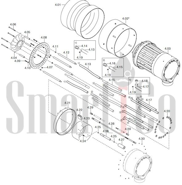 Запасные части к комбинированной горелке Weishaupt RGMS60/2-A ZM-NR (W-FM 100/200) с доставкой по России 4 Запасные части к комбинированной (двухтопливной) горелке Weishaupt RGMS60/2-A ZM-NR (W-FM 100, 200). Схема 4.