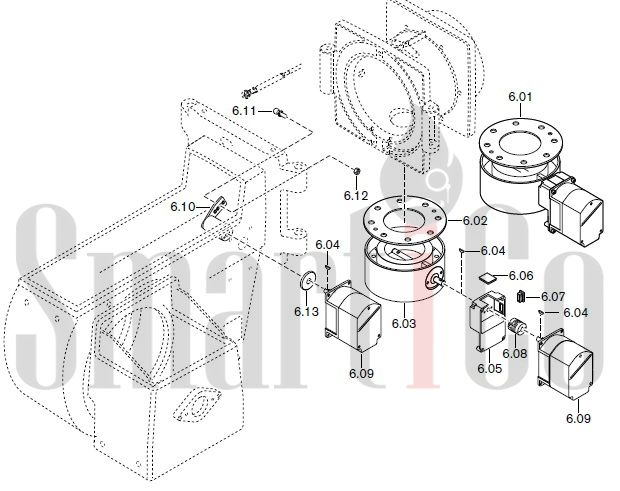 Запасные части к комбинированной горелке Weishaupt RGMS60/2-A ZM-NR (W-FM 100/200) с доставкой по России 6 Запасные части к комбинированной (двухтопливной) горелке Weishaupt RGMS60/2-A ZM-NR (W-FM 100, 200). Схема 6.