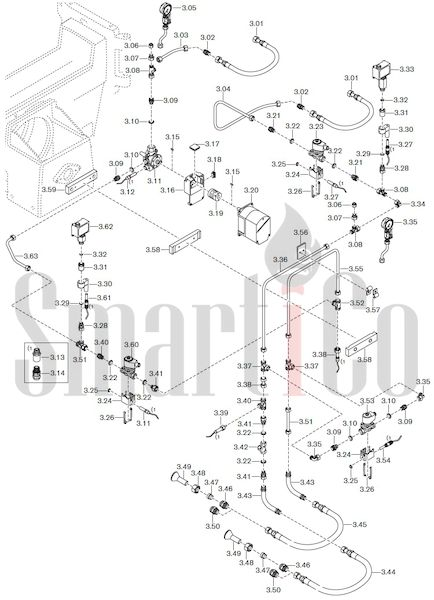 Запасные части к комбинированной горелке Weishaupt RGMS70/1-B ZM-NR (W-FM 100/200) с доставкой по России 3 Запасные части к комбинированной (двухтопливной) горелке Weishaupt RGMS70/1-B ZM-NR (W-FM 100, 200). Схема 3.