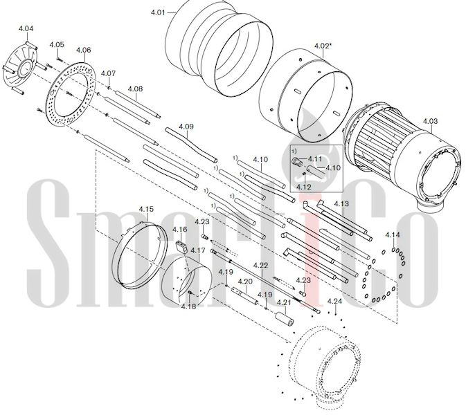 Запасные части к комбинированной горелке Weishaupt RGMS70/1-B ZM-NR (W-FM 100/200) с доставкой по России 4 Запасные части к комбинированной (двухтопливной) горелке Weishaupt RGMS70/1-B ZM-NR (W-FM 100, 200). Схема 4.
