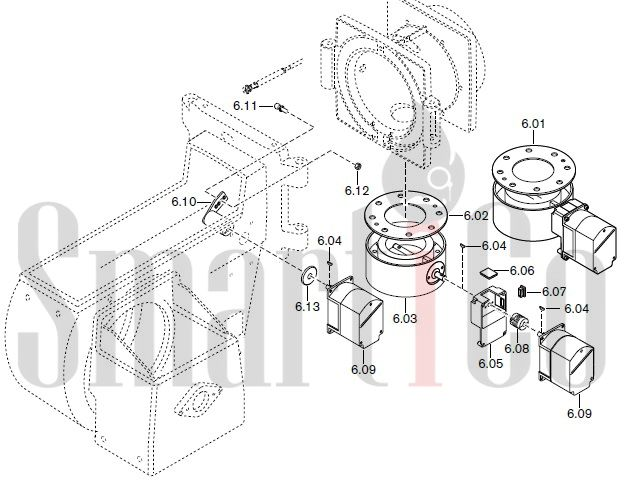 Запасные части к комбинированной горелке Weishaupt RGMS70/1-B ZM-NR (W-FM 100/200) с доставкой по России 6 Запасные части к комбинированной (двухтопливной) горелке Weishaupt RGMS70/1-B ZM-NR (W-FM 100, 200). Схема 6.