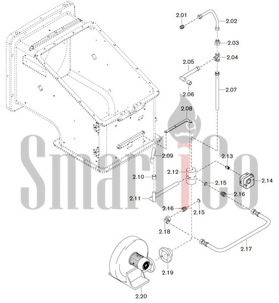 Запасные части к комбинированной горелке Weishaupt WKGL70/1-B ZM(H) (W-FM 100/200) 2 Запасные части к комбинированной (двухтопливной) горелке Weishaupt WKGL70/1-B ZM(H) (W-FM 100/200). Схема 2.