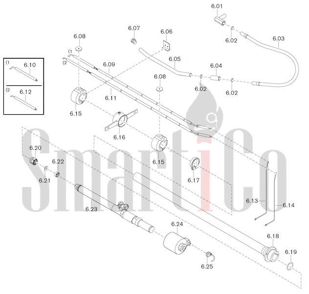 Запасные части к комбинированной горелке Weishaupt WKGL70/1-B ZM(H) (W-FM 100/200) 6 Запасные части к комбинированной (двухтопливной) горелке Weishaupt WKGL70/1-B ZM(H) (W-FM 100, 200). Схема 6.