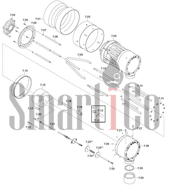 Запасные части к комбинированной горелке Weishaupt WKGL70/1-B ZM(H) (W-FM 100/200) 7 Запасные части к комбинированной (двухтопливной) горелке Weishaupt WKGL70/1-B ZM(H) (W-FM 100, 200). Схема 7.