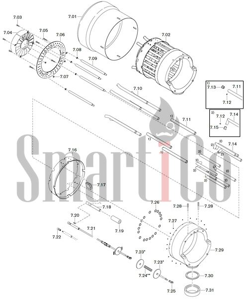 Запасные части к комбинированной горелке Weishaupt WKGL70/2-A ZM(H)-1SF 7 Запасные части к комбинированной (двухтопливной) горелке Weishaupt WKGL70/2-A ZM(H)-1SF (W-FM 100, 200). Схема 7.