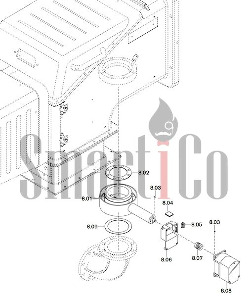 Запасные части к комбинированной горелке Weishaupt WKGL70/2-A ZM(H)-1SF 8 Запасные части к комбинированной (двухтопливной) горелке Weishaupt WKGL70/2-A ZM(H)-1SF (W-FM 100, 200). Схема 8.