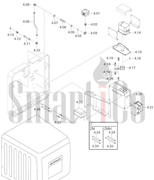 Запасные части к комбинированной горелке Weishaupt WKGL 80/3-A ZM(H)-NR с доставкой по России 4 Запасные части к комбинированной (двухтопливной) горелке Weishaupt WKGL 80/3-A ZM(H)-NR (W-FM 100, 200). Схема 4.