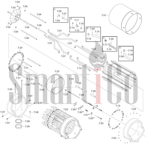 Запасные части к комбинированной горелке Weishaupt WKGL 80/3-A ZM(H)-NR с доставкой по России 7 Запасные части к комбинированной (двухтопливной) горелке Weishaupt WKGL 80/3-A ZM(H)-NR (W-FM 100, 200). Схема 7.