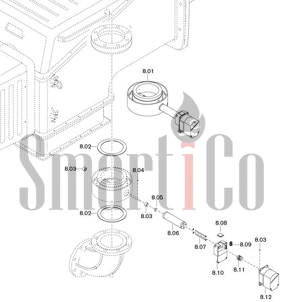 Запасные части к комбинированной горелке Weishaupt WKGL 80/3-A ZM(H)-NR с доставкой по России 8 Запасные части к комбинированной (двухтопливной) горелке Weishaupt WKGL 80/3-A ZM(H)-NR (W-FM 100, 200). Схема 8.