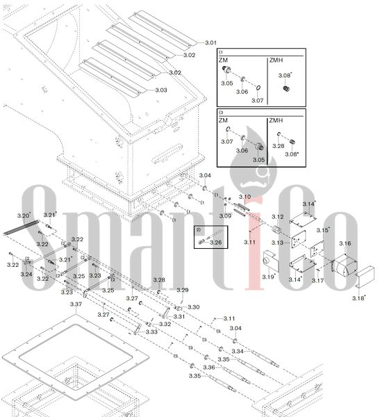 Запасные части к комбинированной горелке Weishaupt WKGMS 80/3-A ZM(H)-NR с доставкой по России 3 Запасные части к комбинированной (двухтопливной) горелке Weishaupt WKGMS 80/3-A ZM(H)-NR (W-FM 100, 200). Схема 3.