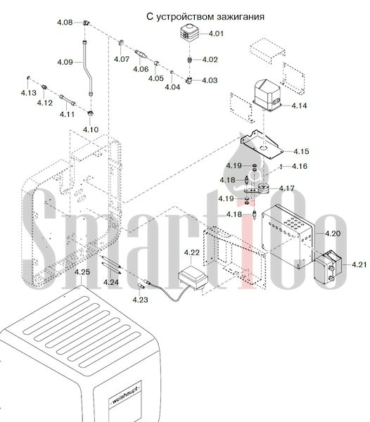 Запасные части к комбинированной горелке Weishaupt WKGMS 80/3-A ZM(H)-NR с доставкой по России 4 Запасные части к комбинированной (двухтопливной) горелке Weishaupt WKGMS 80/3-A ZM(H)-NR (W-FM 100, 200). Схема 4.