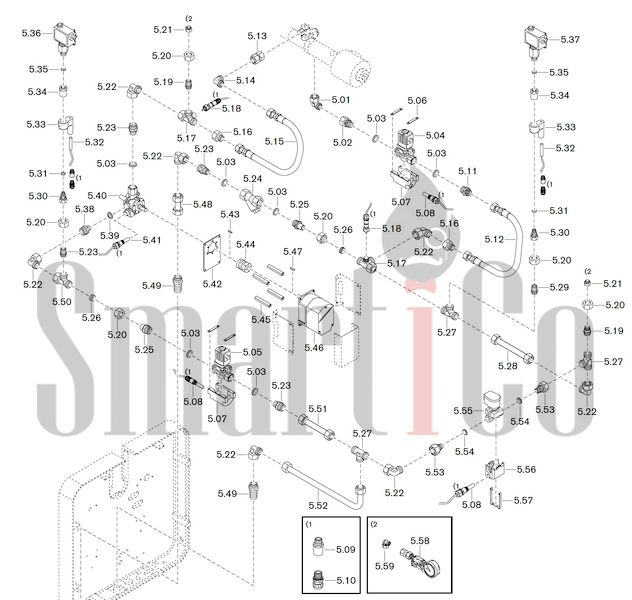 Запасные части к комбинированной горелке Weishaupt WKGMS 80/3-A ZM(H)-NR с доставкой по России 6 Запасные части к комбинированной (двухтопливной) горелке Weishaupt WKGMS 80/3-A ZM(H)-NR (W-FM 100, 200). Схема 5.