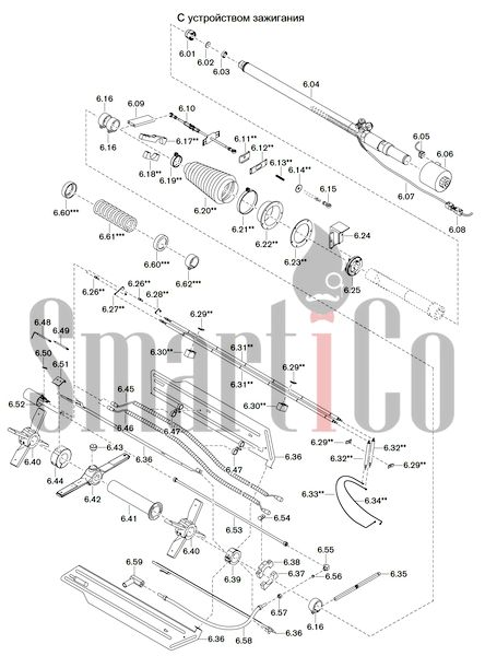 Запасные части к комбинированной горелке Weishaupt WKGMS 80/3-A ZM(H)-NR с доставкой по России 7 Запасные части к комбинированной (двухтопливной) горелке Weishaupt WKGMS 80/3-A ZM(H)-NR (W-FM 100, 200). Схема 6.