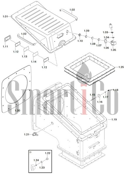 Запасные части к комбинированной горелке Weishaupt WKGMS 80/3-A ZM(H)-1SF с доставкой по России 1 Запасные части к комбинированной (двухтопливной) горелке Weishaupt WKGMS 80/3-A ZM(H)-1SF (W-FM 100, 200). Схема 1.