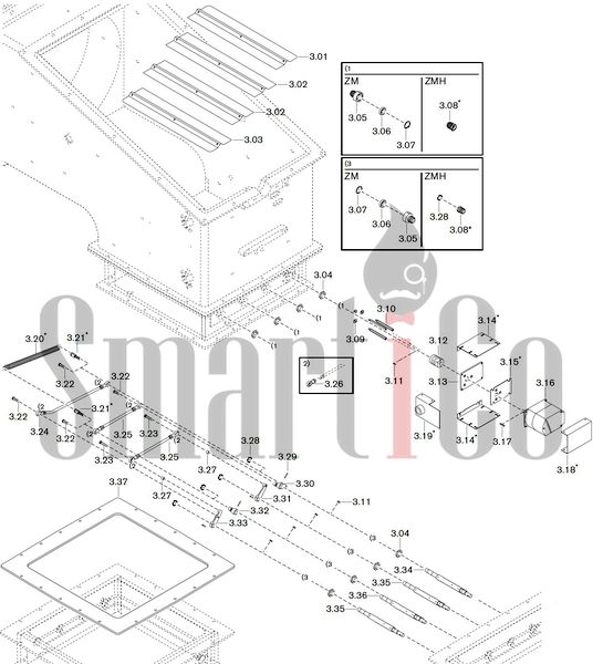 Запасные части к комбинированной горелке Weishaupt WKGMS 80/3-A ZM(H)-1SF с доставкой по России 3 Запасные части к комбинированной (двухтопливной) горелке Weishaupt WKGMS 80/3-A ZM(H)-1SF (W-FM 100, 200). Схема 3.