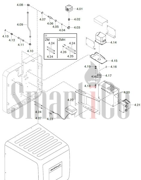 Запасные части к комбинированной горелке Weishaupt WKGMS 80/3-A ZM(H)-1SF с доставкой по России 4 Запасные части к комбинированной (двухтопливной) горелке Weishaupt WKGMS 80/3-A ZM(H)-1SF (W-FM 100, 200). Схема 4.