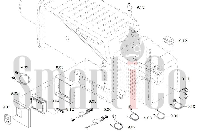 Запасные части к комбинированной горелке Weishaupt WKGMS 80/3-A ZM(H)-1SF с доставкой по России 9 Запасные части к комбинированной (двухтопливной) горелке Weishaupt WKGMS 80/3-A ZM(H)-1SF (W-FM 100, 200). Схема 9.